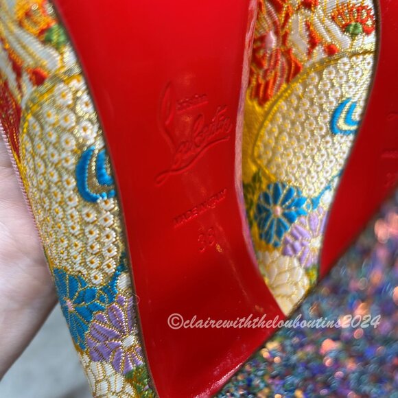 Christian Louboutin Dolly Dola 100 Pollen Brocade Obi Pumps size 38 - Picture 6 of 6